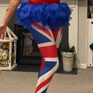 Ginger spice leggings (s), wig , & royal blue tutu